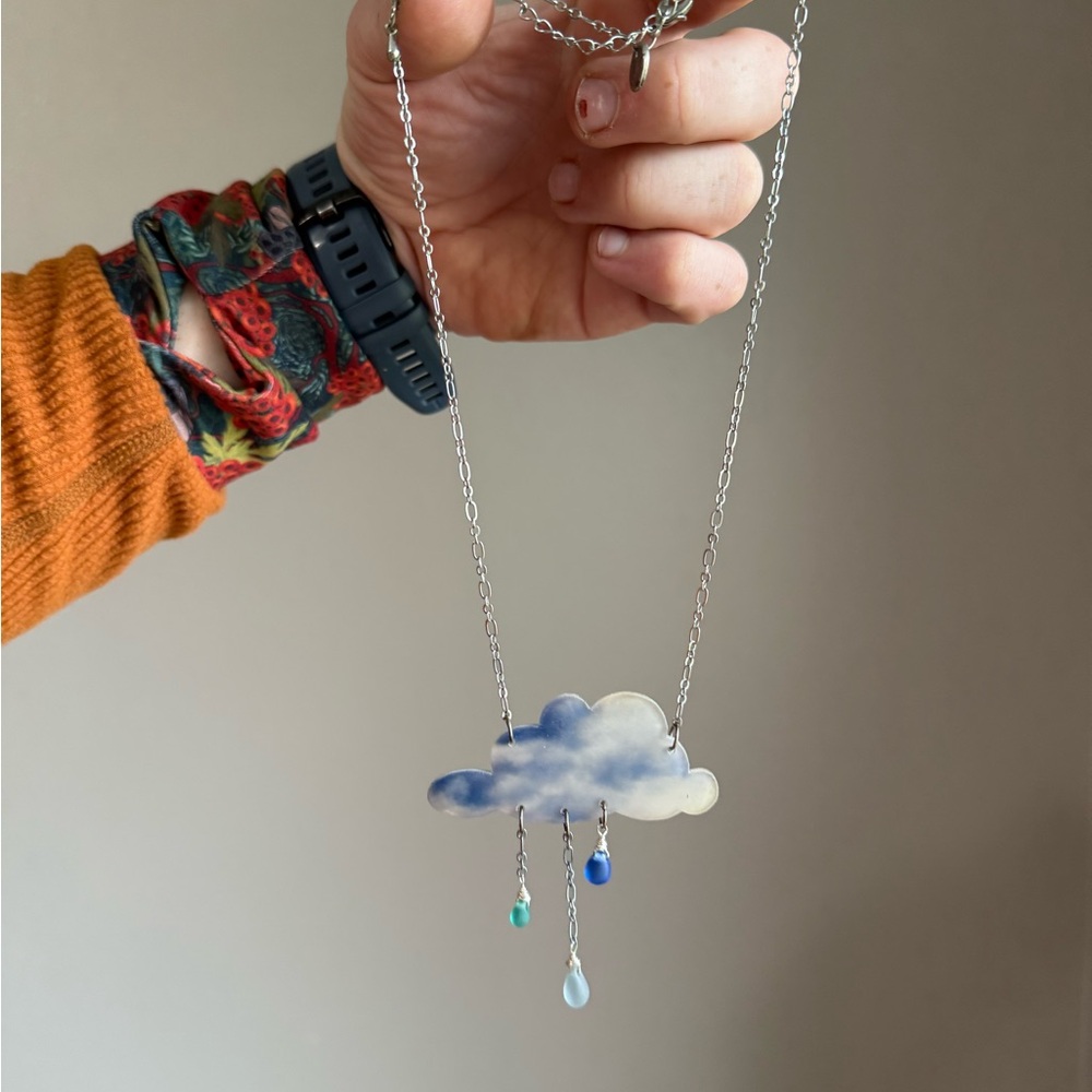 Cloud Pendant Necklace with Blue and Silver Accents - Picture 2 of 2